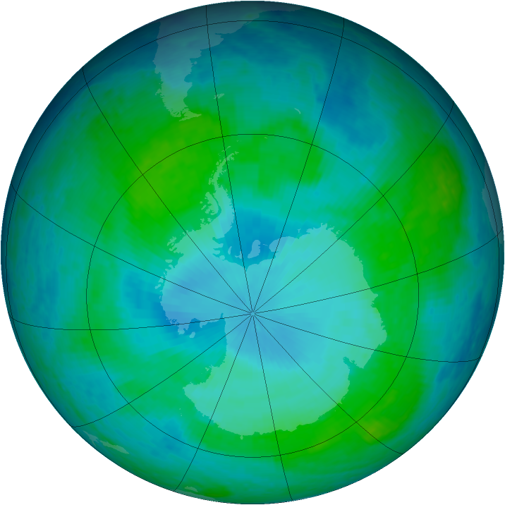 Antarctic ozone map for 27 January 2004